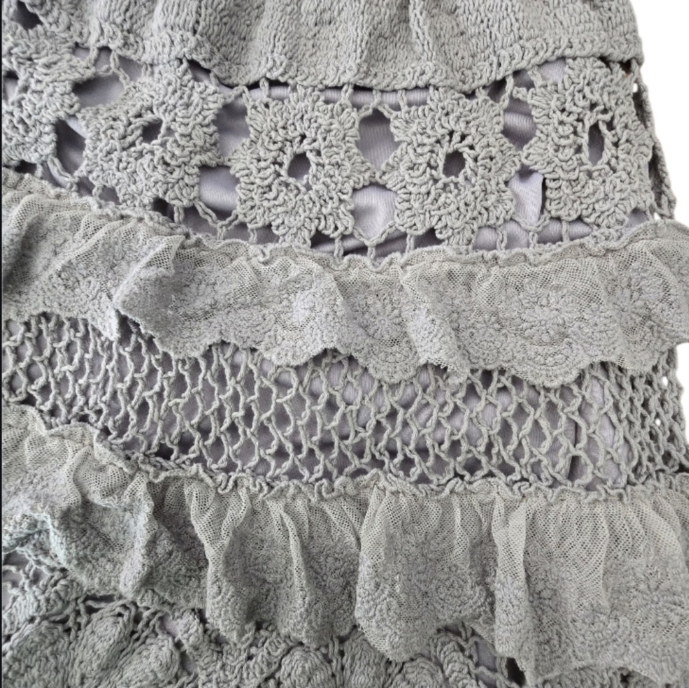 POL Gray Crocheted Ruffle Midi Skirt Size One Size NWOT - Picture 7 of 9